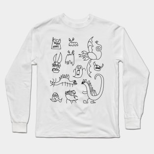 Halloween Monsters & Dinosaurs Illustration Hand Drawn Long Sleeve T-Shirt